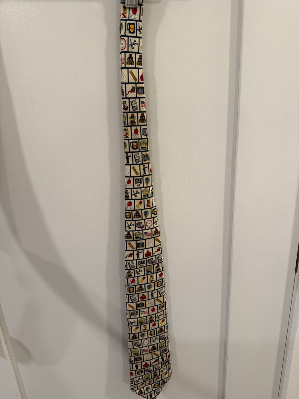 Men's Ivory Novelty Pattern Silk Tie - Small Multicolor Icons